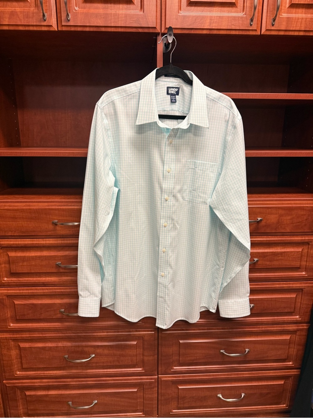 NEW Lands End Light Mint Check Men's Dress Shirt